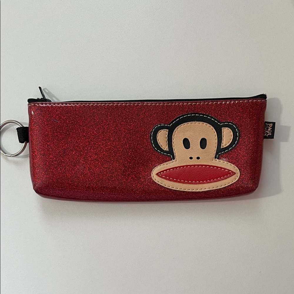 Vintage Paul Frank Red Glitter Monkey Pencil Pouch